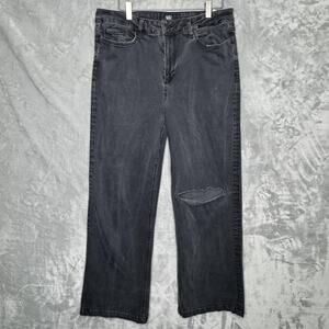 Paige Leenah Jeans Womens 34 Blacktop Destructed Wide Leg High Rise Denim
